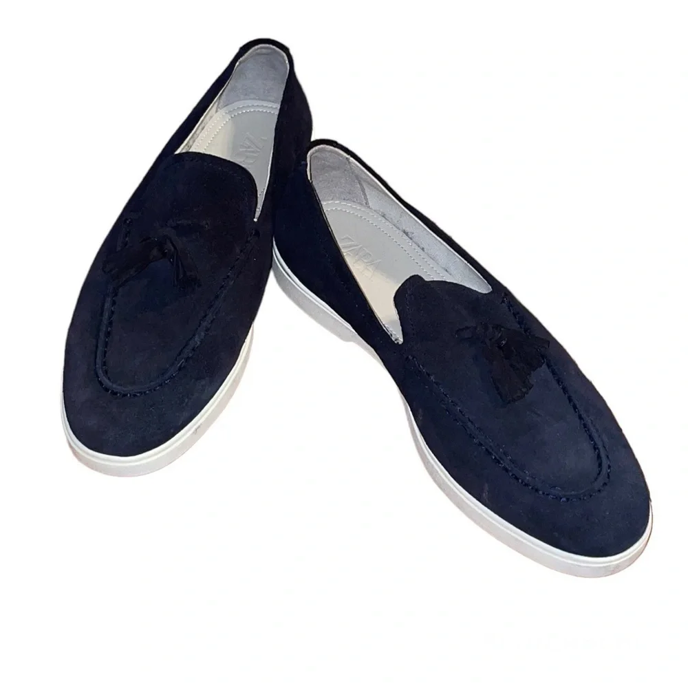 Zara Athletic Tasseled  Suede Leather Loafers Size 40 EU